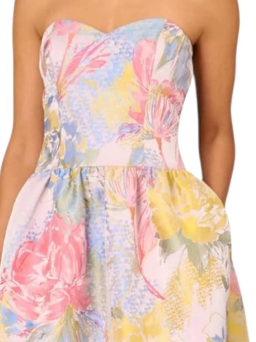 Aidan Mattox Floral Jacquard Strapless Gown - Picture 3 of 8